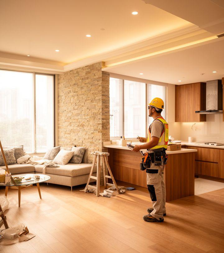 Roofflow crew renovating a bright Kuala Lumpur interior