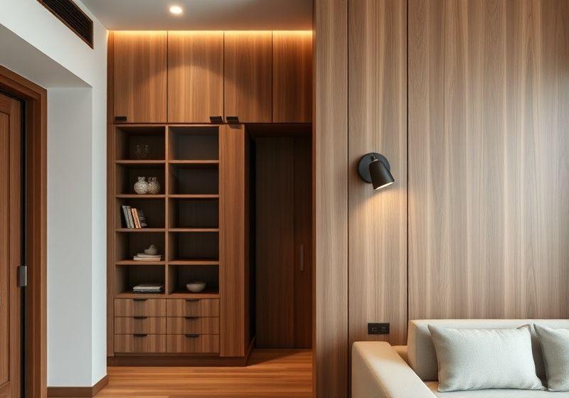 Warm modern interior with custom joinery