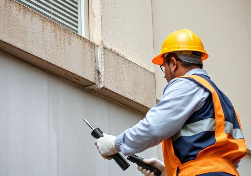 Maintenance technician inspecting a building surface