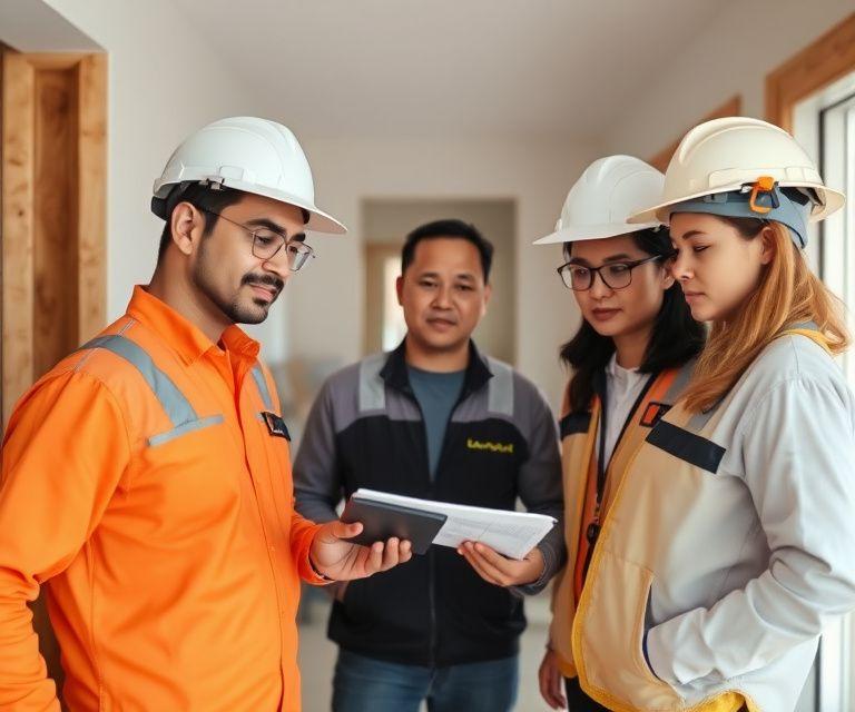 Roofflow team reviewing renovation plans on site